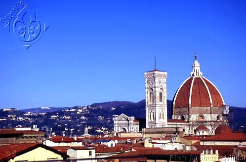 Duomo and Fiesole (600Wx400H) - Duomo and Campanile surrounded by the city hills in a cold cold day of January 2003. (Photo by Marco De La Pierre)
 
